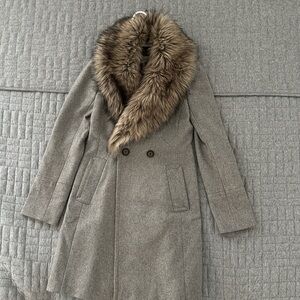 Club Monaco Gray Pea Coat with Faux Fur Collar